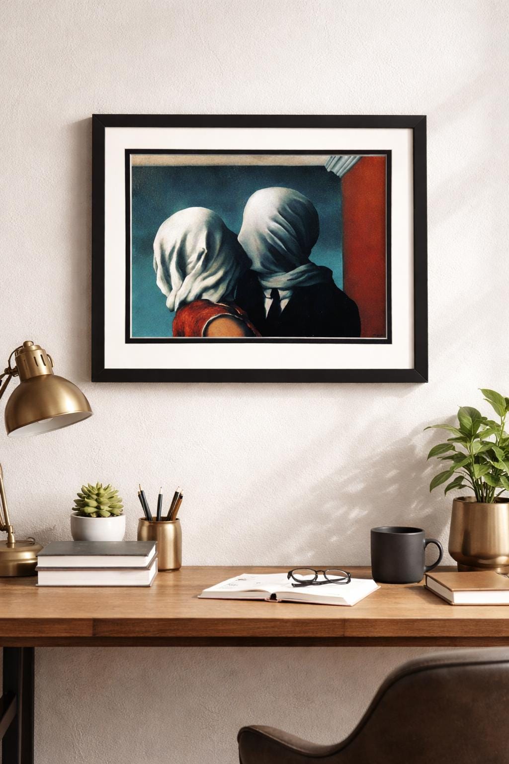 The Kiss by Renee Magritte Framed Print customizable
