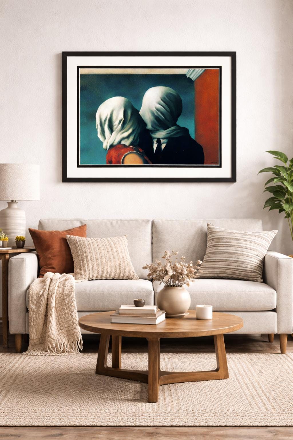 The Kiss by Renee Magritte Framed Print customizable