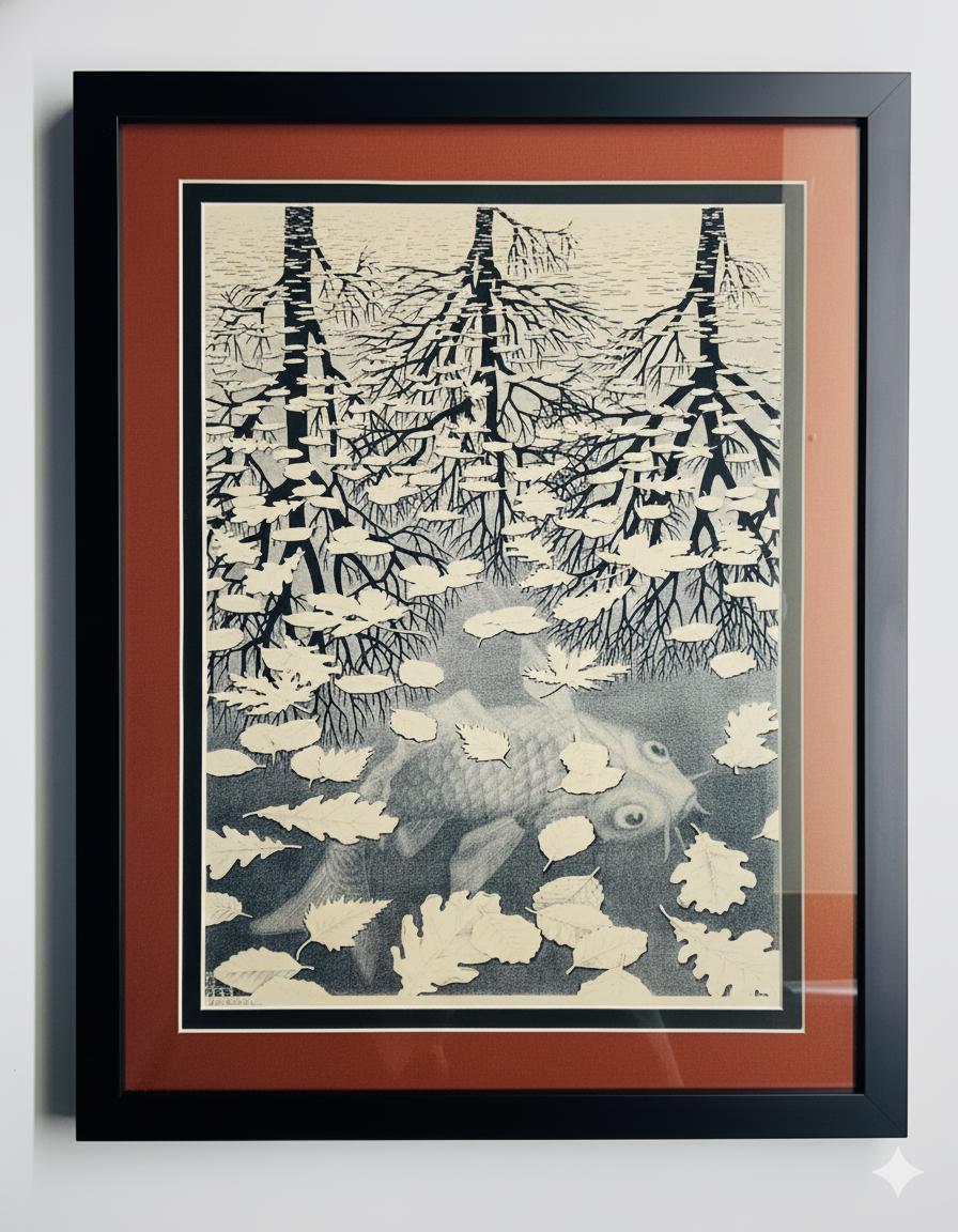 M.C. Escher Art Three Worlds Framed Print