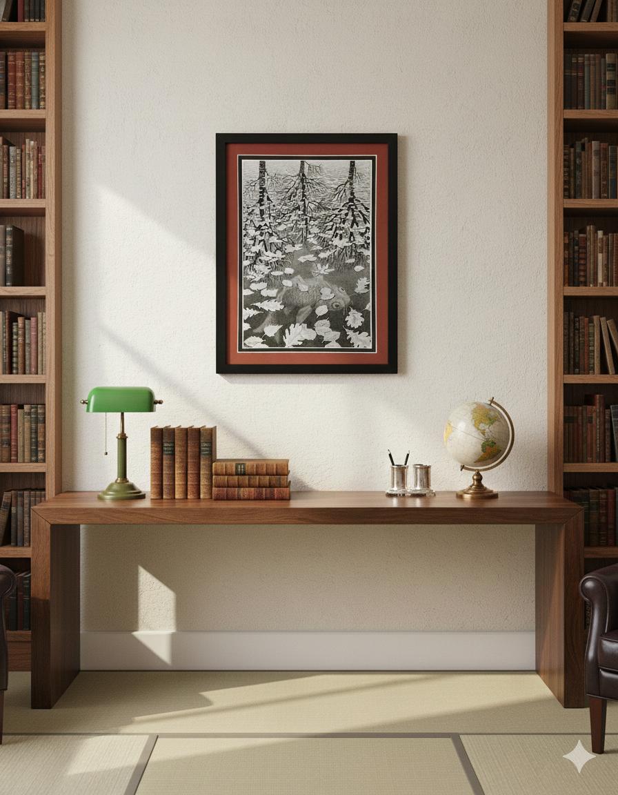 M.C. Escher Art Three Worlds Framed Print