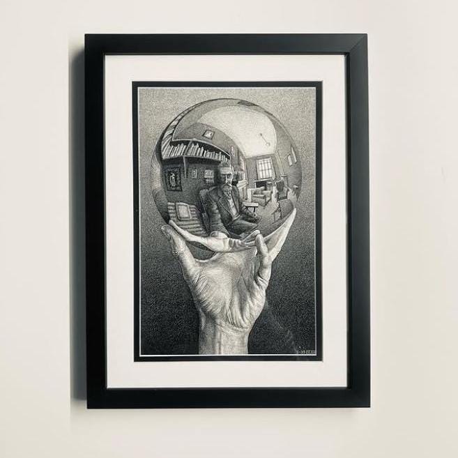 MC Escher Hand with Reflecting Sphere, Art Print by M.C. Escher