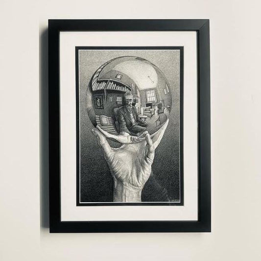 MC Escher Hand with Reflecting Sphere, Art Print by M.C. Escher