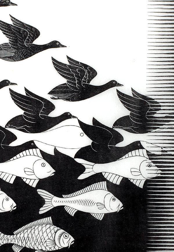M.C. Escher Art Swans Framed Print with Double Mat