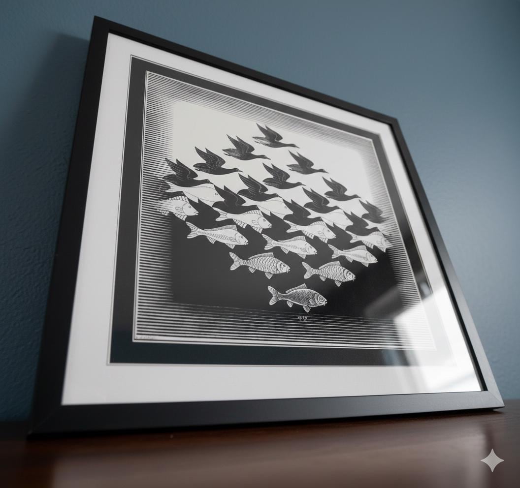 M.C. Escher Art Swans Framed Print with Double Mat
