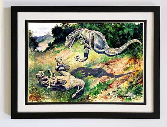 Allosaurus Battle Framed Art Print by Charles R. Knight