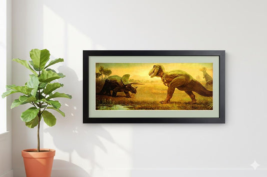 T-Rex Vs Triceratops Dinosaur Poster Framed Art Print by Charles R. Knight