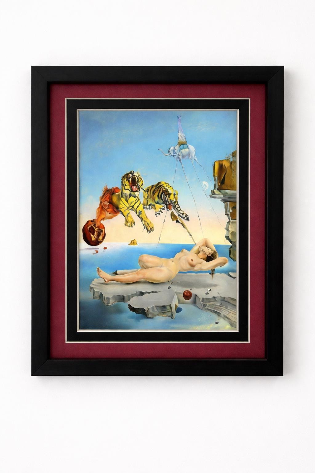 Salvador Dalí Tiger Dream Framed Art Print | Surrealist Masterpiece | Black Wood Frame with Double Mat