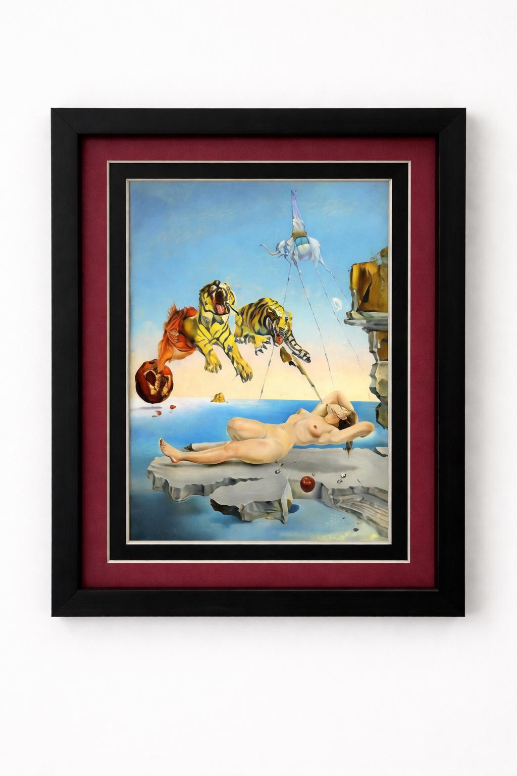 Salvador Dalí Tiger Dream Framed Art Print | Surrealist Masterpiece | Black Wood Frame with Double Mat