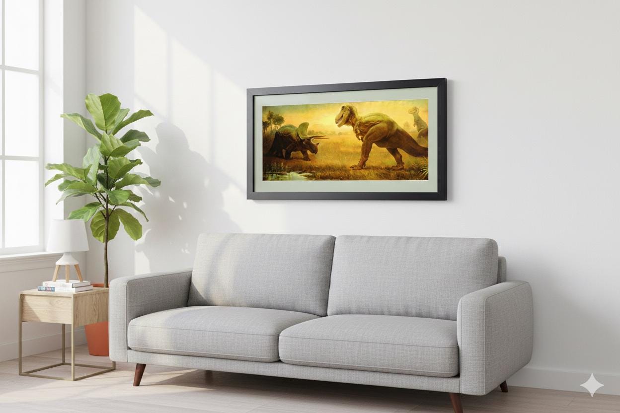 T-Rex Vs Triceratops Dinosaur Poster Framed Art Print by Charles R. Knight