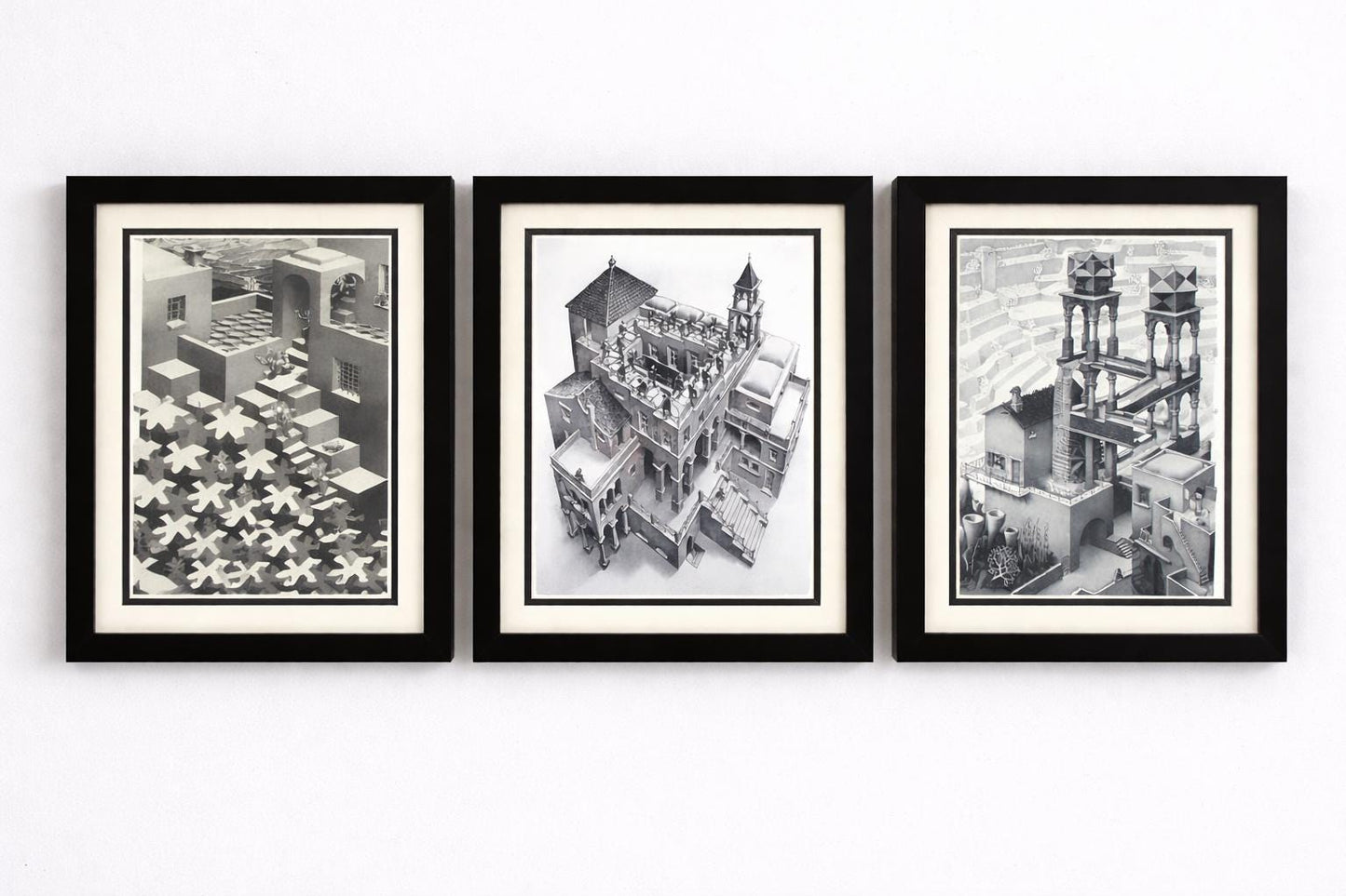 M. C. Escher Framed Print Set – Surreal Architecture Wall Art