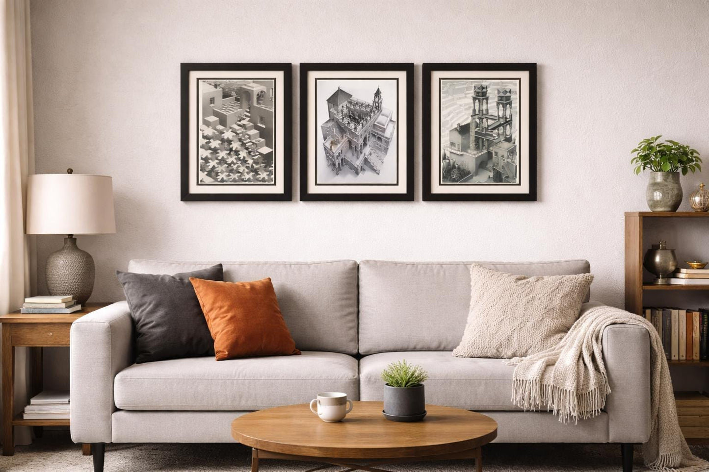 M. C. Escher Framed Print Set – Surreal Architecture Wall Art