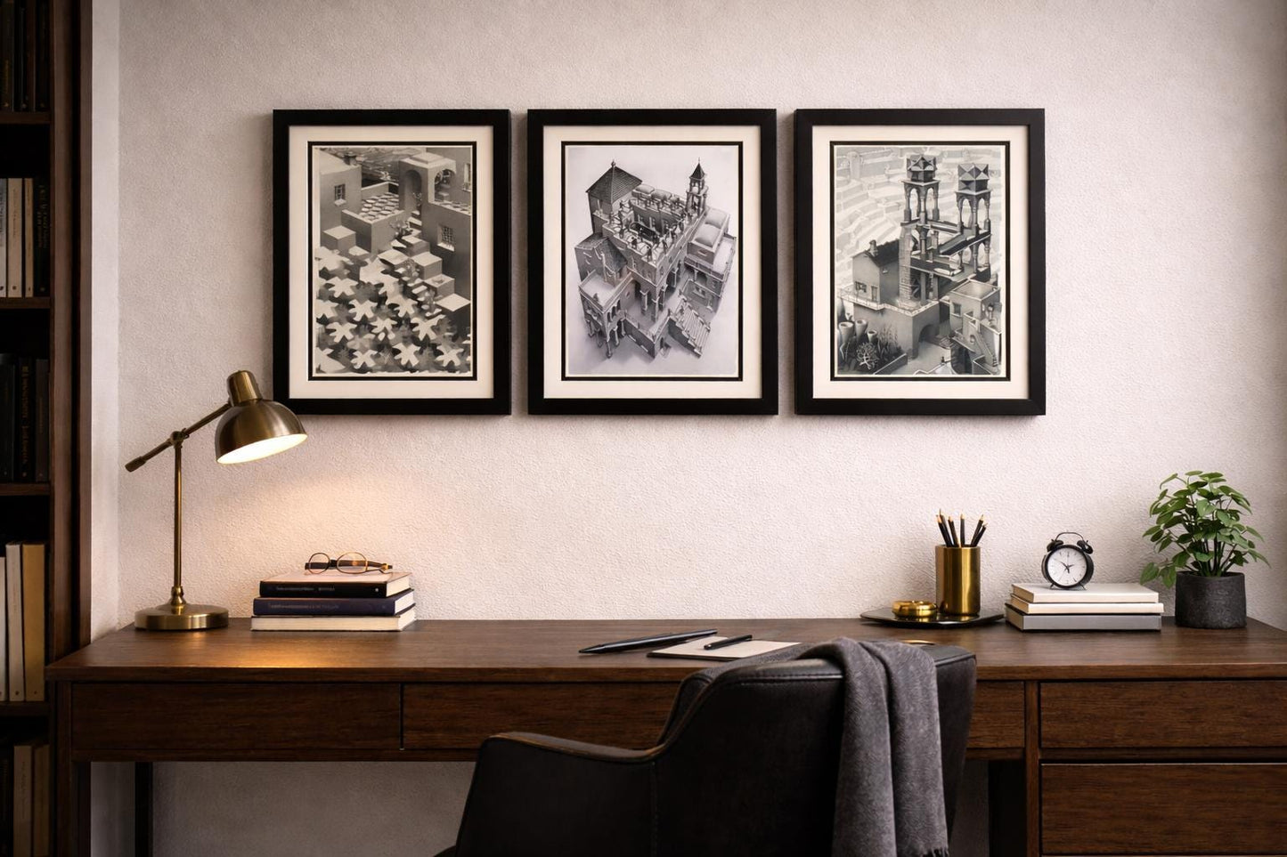 M. C. Escher Framed Print Set – Surreal Architecture Wall Art