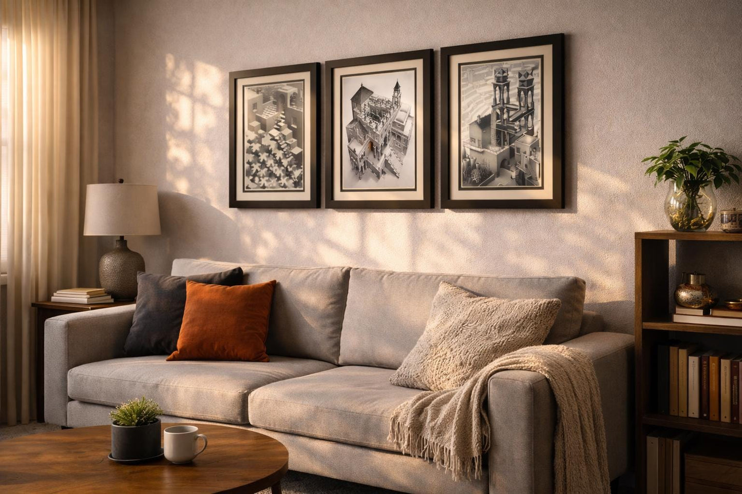 M. C. Escher Framed Print Set – Surreal Architecture Wall Art