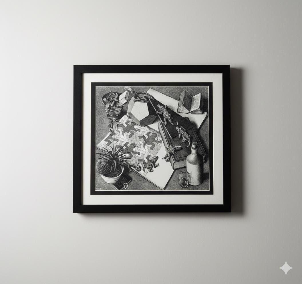 M.C. Escher Reptiles Print Framed Poster