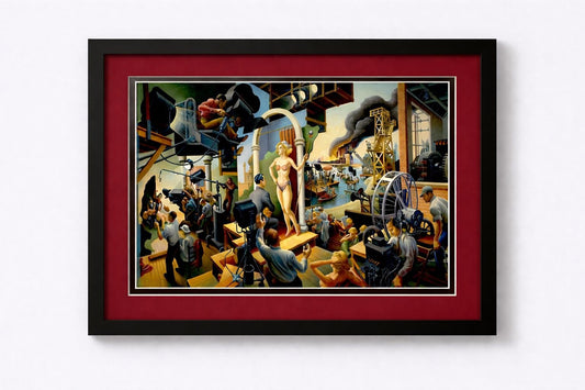 Thomas Hart Benton "Hollywood" Framed Art Print, Double Matted American Regionalism Painting, Vintage Movie Studio Wall Decor.