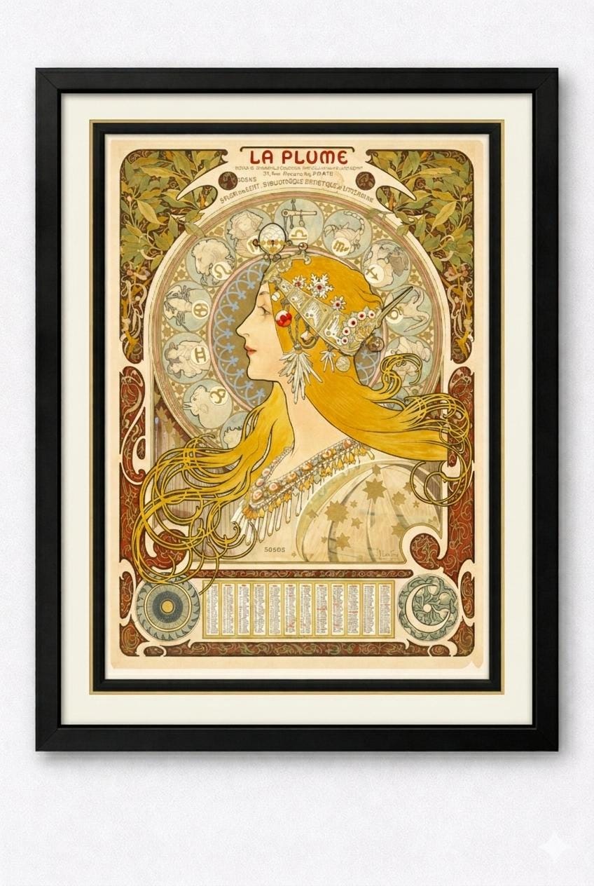 Mucha Print Framed Poster La Plume