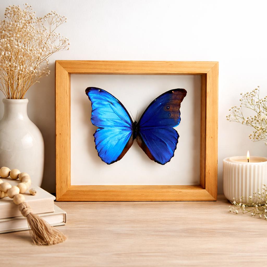 Blue Morpho Butterfly Frame Double Glass Display – Real Butterfly Specimen