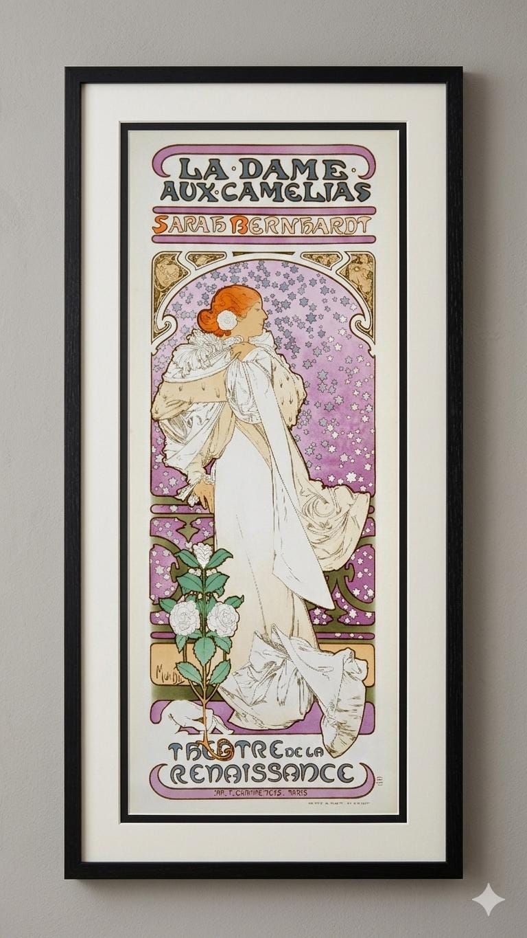 Alphonse Mucha La Dame aux Camelias Art Print Art Nouveau Wall Decor Finest Quality Framing