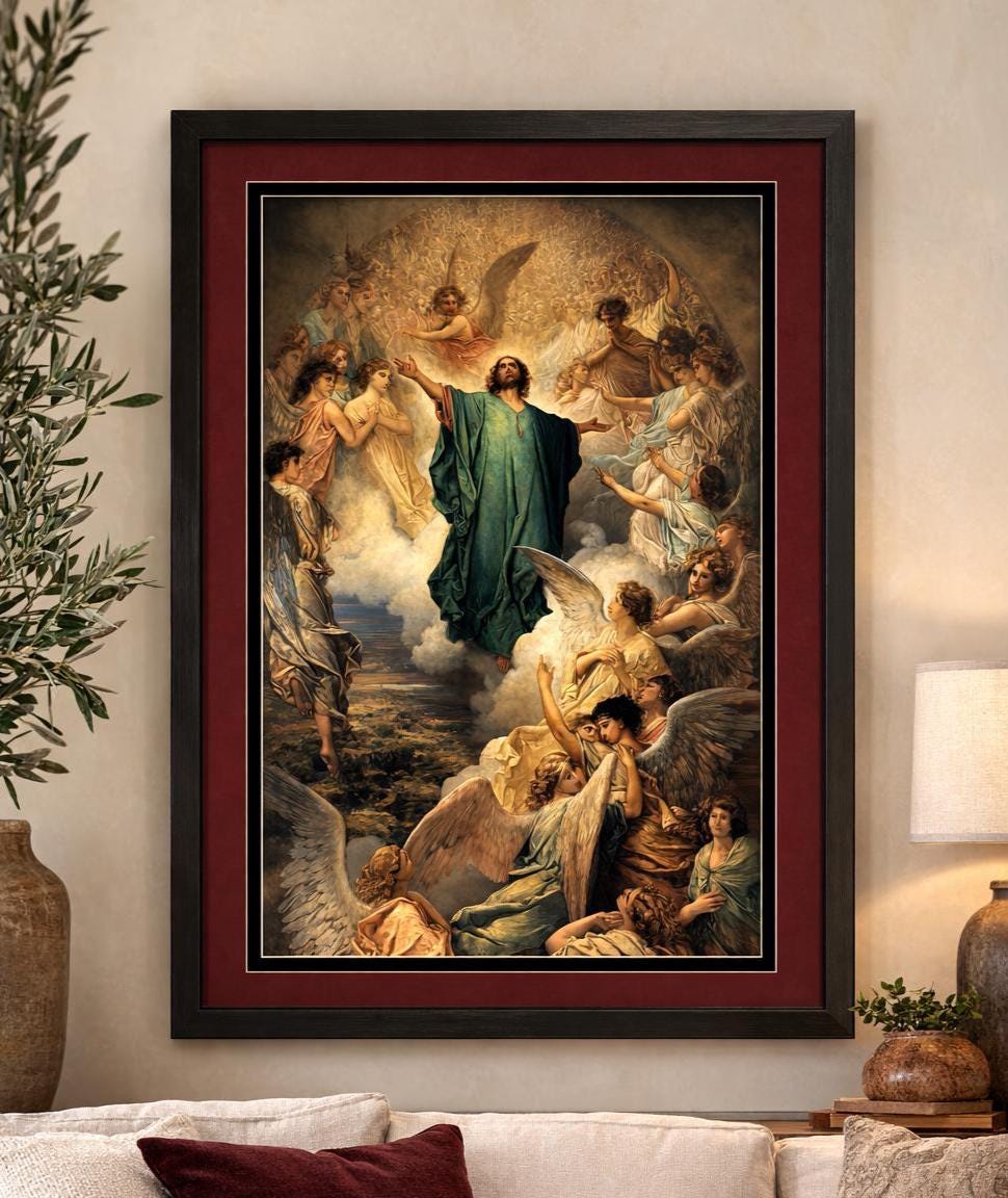 The Ascension of Christ – Gustave Doré Style Framed Print | Christian Wall Art | Catholic Decor | Biblical Jesus Ascension Artwork