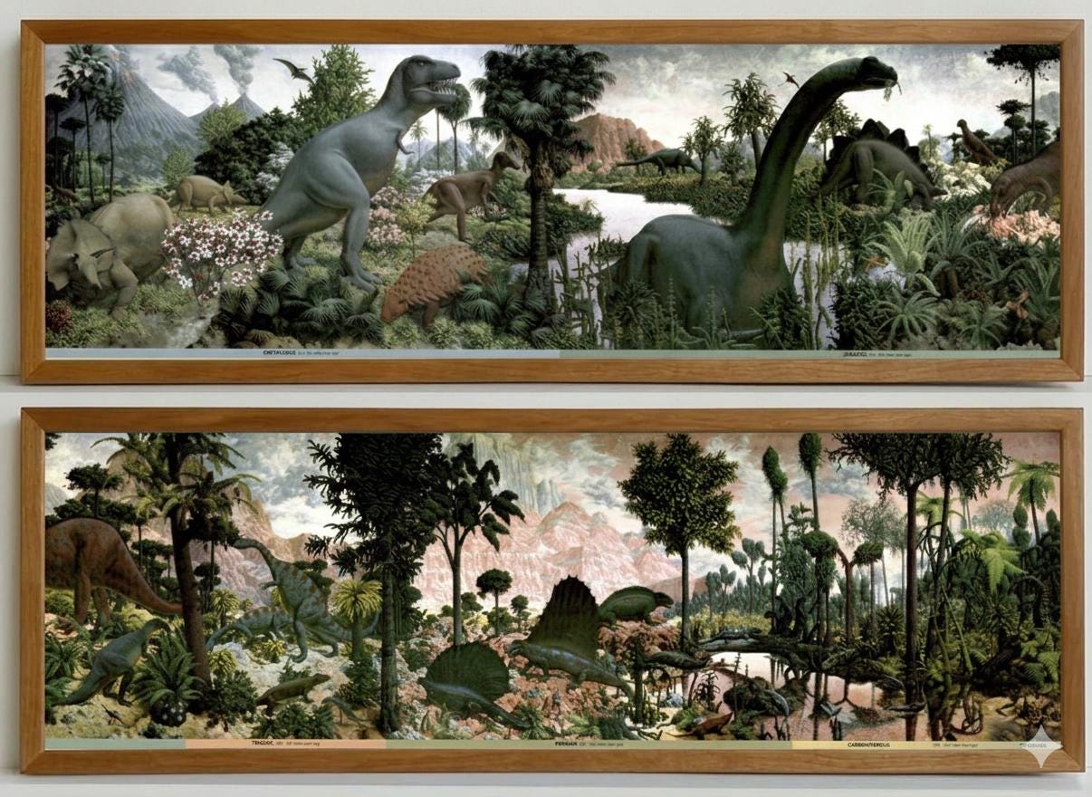 The Age of Reptiles Dinosaur Mural Poster by Zallinger Framed Set