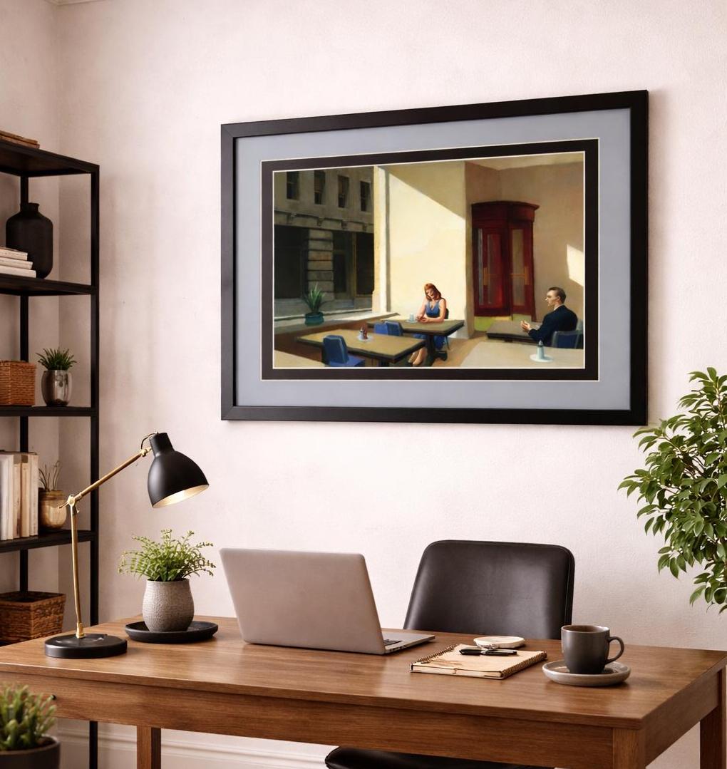 Sunlight in a Cafeteria by Edward Hopper. Premium Framed Print