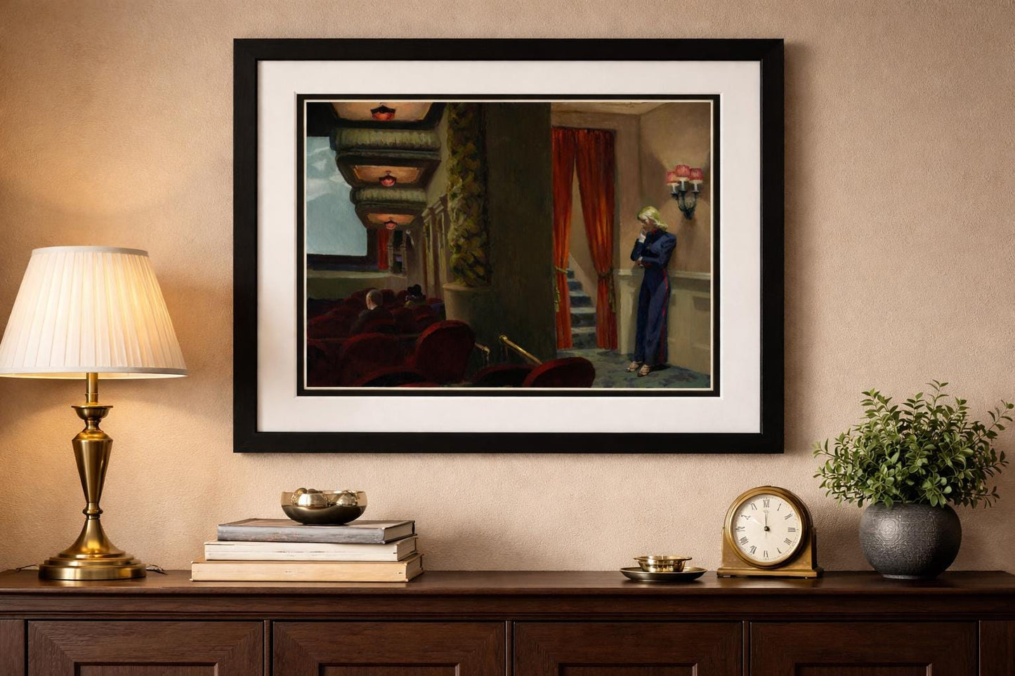 New York Movie by Edward Hopper (1939) Premium Framed Print