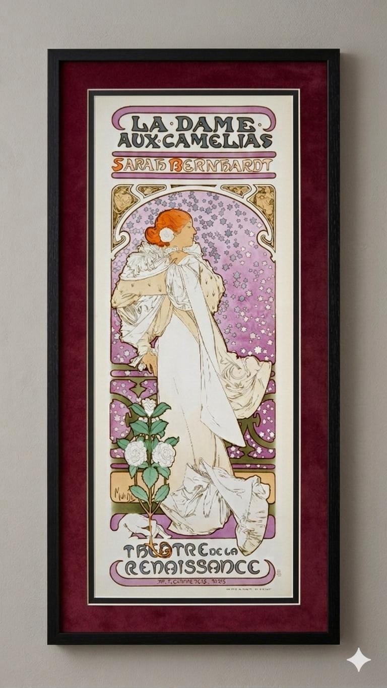 Alphonse Mucha La Dame aux Camelias Art Print Art Nouveau Wall Decor Finest Quality Framing