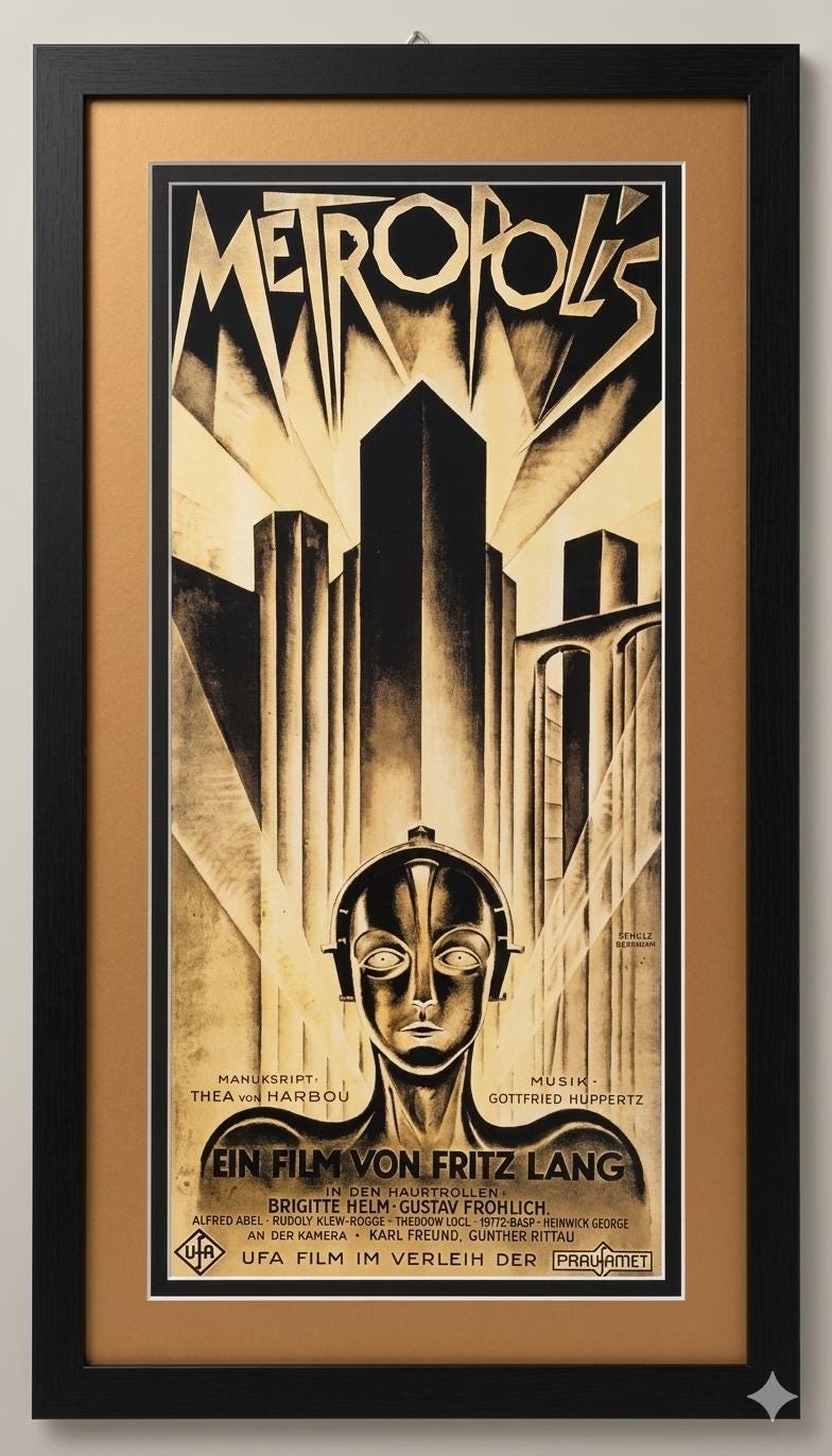 Metropolis Poster Framed with Metallic Dark Gold Mat