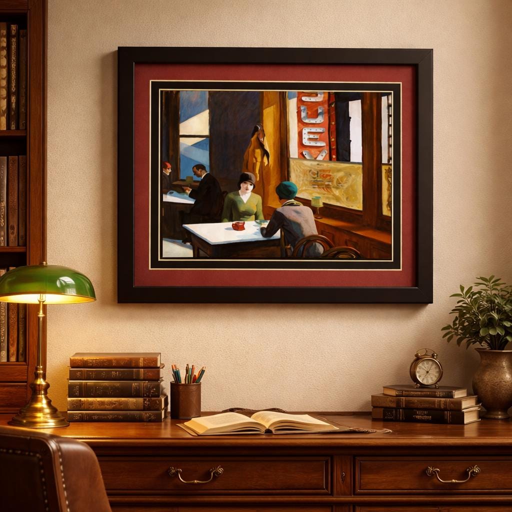 Edward Hopper Chop Suey Framed Print – Classic American Realism Wall Art – Vintage Café Scene Painting