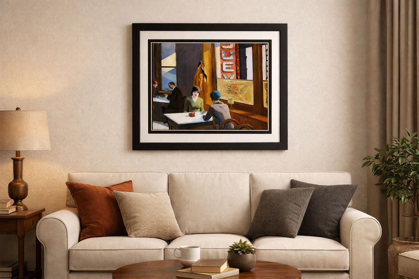 Edward Hopper Chop Suey Framed Print – Classic American Realism Wall Art – Vintage Café Scene Painting