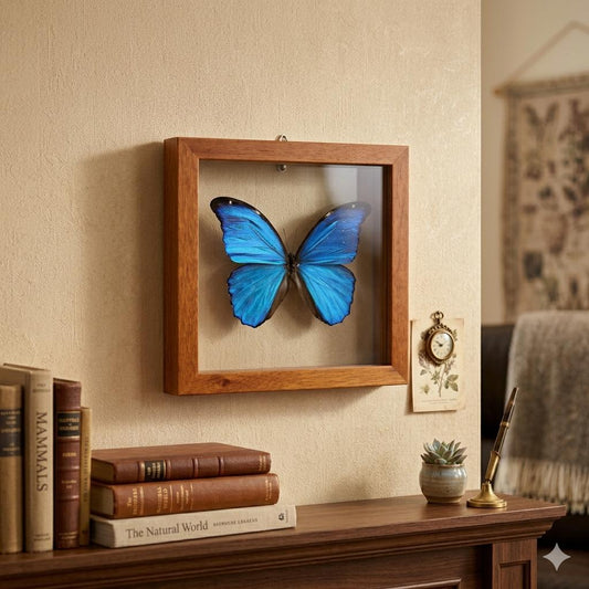 Blue Morpho Butterfly Frame Double Glass Display – Real Butterfly Specimen