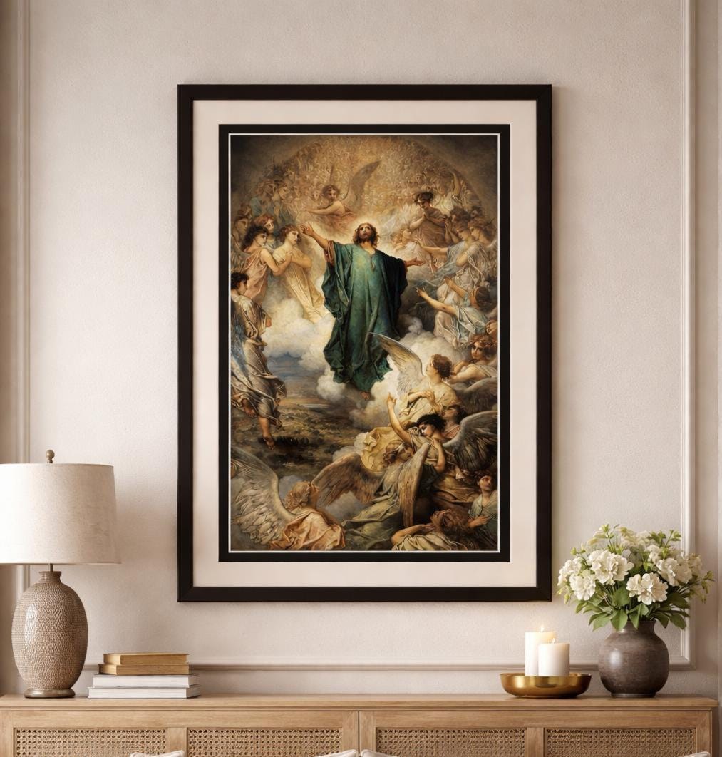 The Ascension of Christ – Gustave Doré Style Framed Print | Christian Wall Art | Catholic Decor | Biblical Jesus Ascension Artwork