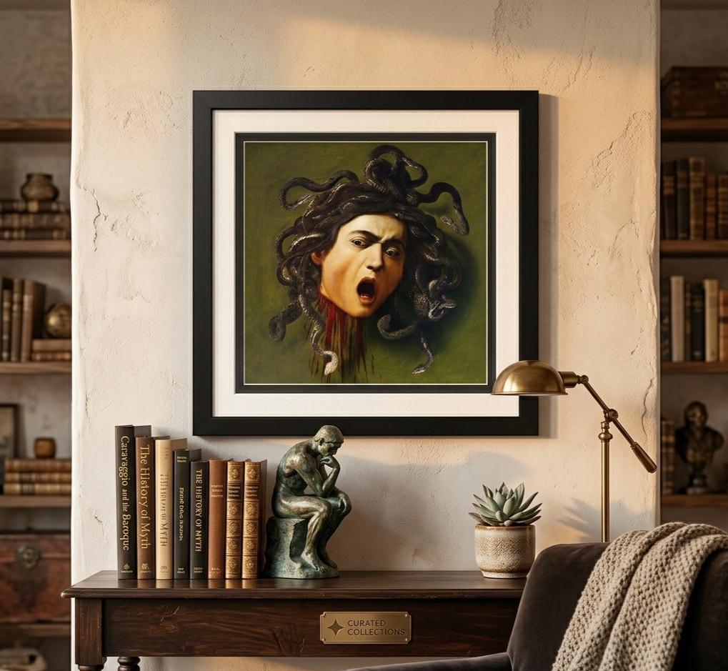 Caravaggio Medusa Framed Wall Art | Baroque Fine Art Print | Dark Academia Decor Print with Double Mat.