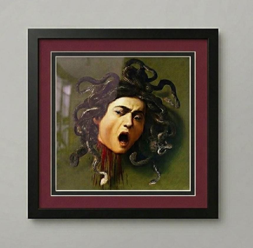 Caravaggio Medusa Framed Wall Art | Baroque Fine Art Print | Dark Academia Decor Print with Double Mat.