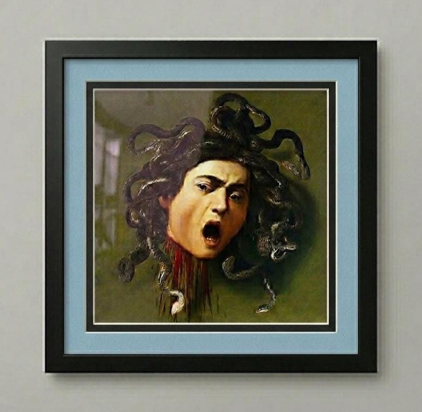 Caravaggio Medusa Framed Wall Art | Baroque Fine Art Print | Dark Academia Decor Print with Double Mat.
