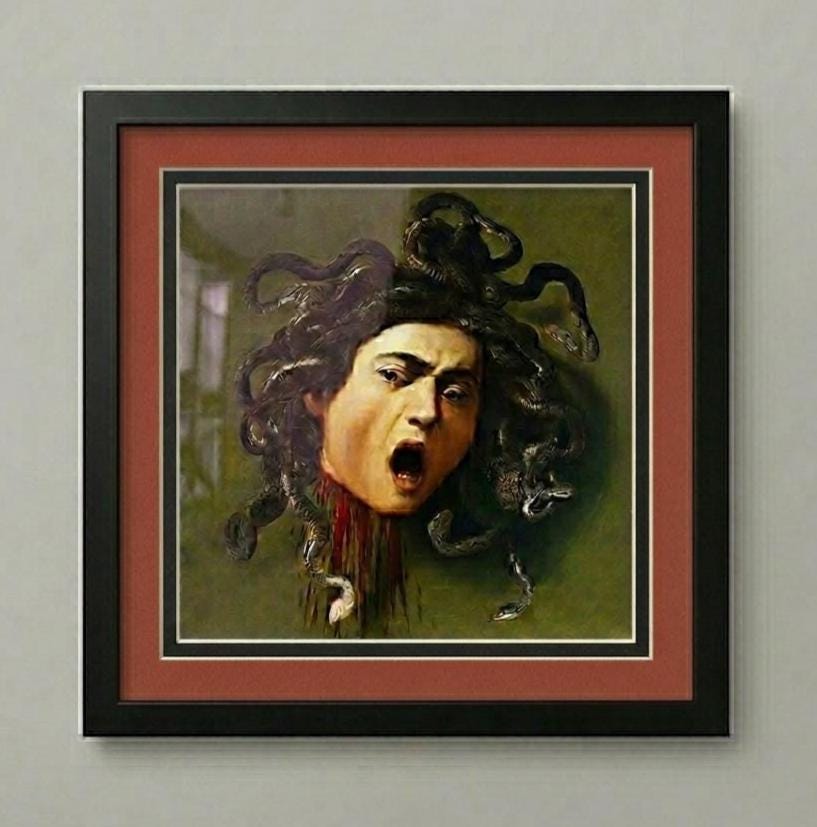 Caravaggio Medusa Framed Wall Art | Baroque Fine Art Print | Dark Academia Decor Print with Double Mat.