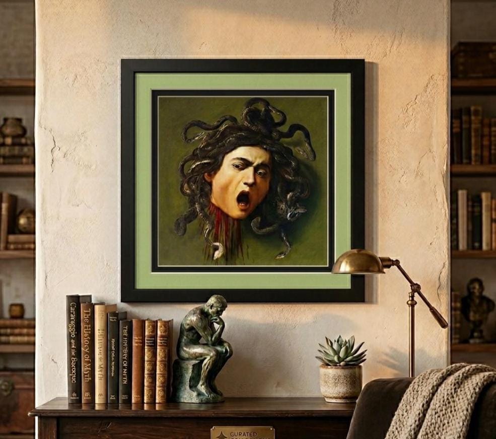 Caravaggio Medusa Framed Wall Art | Baroque Fine Art Print | Dark Academia Decor Print with Double Mat.