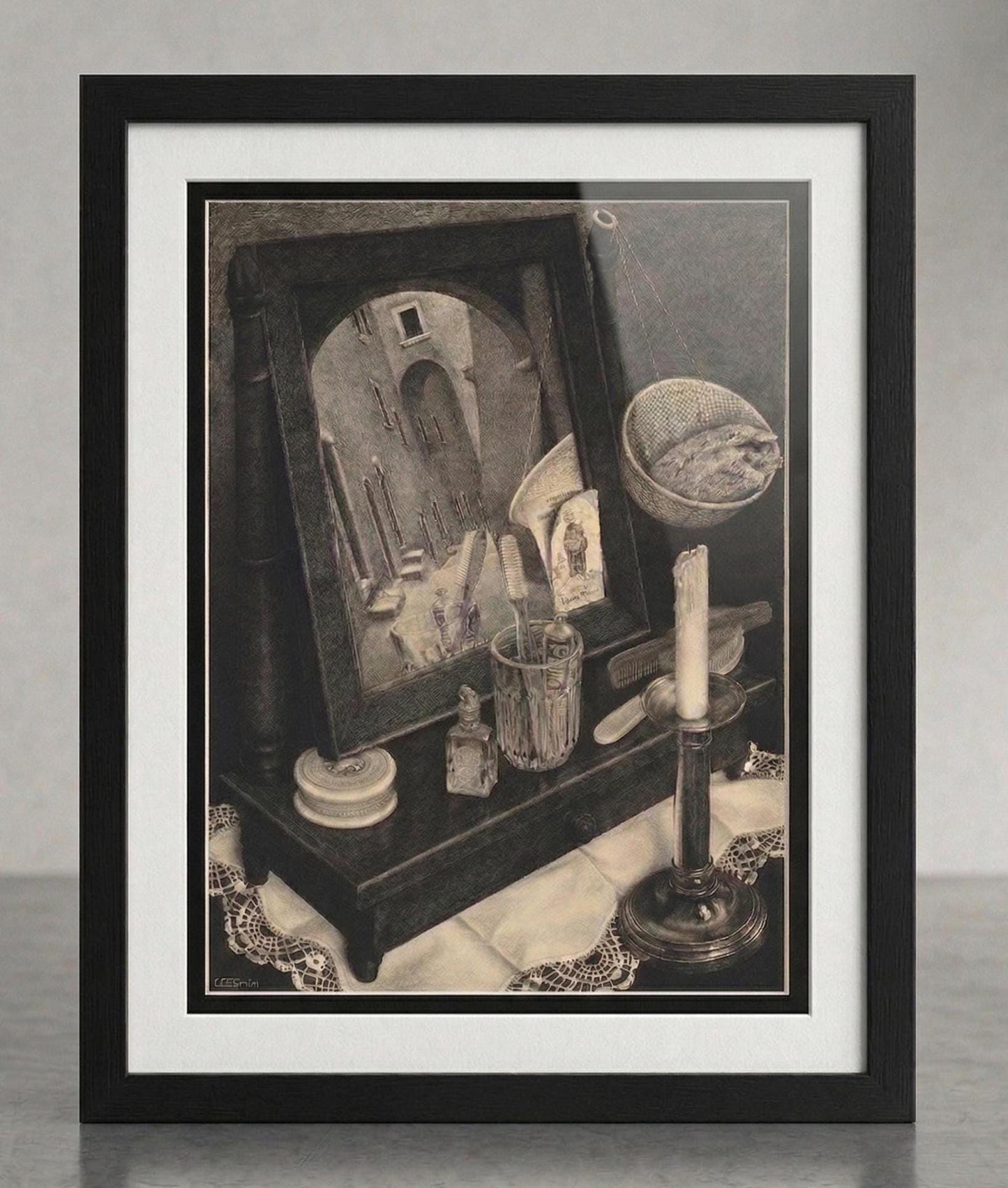 Still Life Mirror by M.C. Escher Art Framed Print