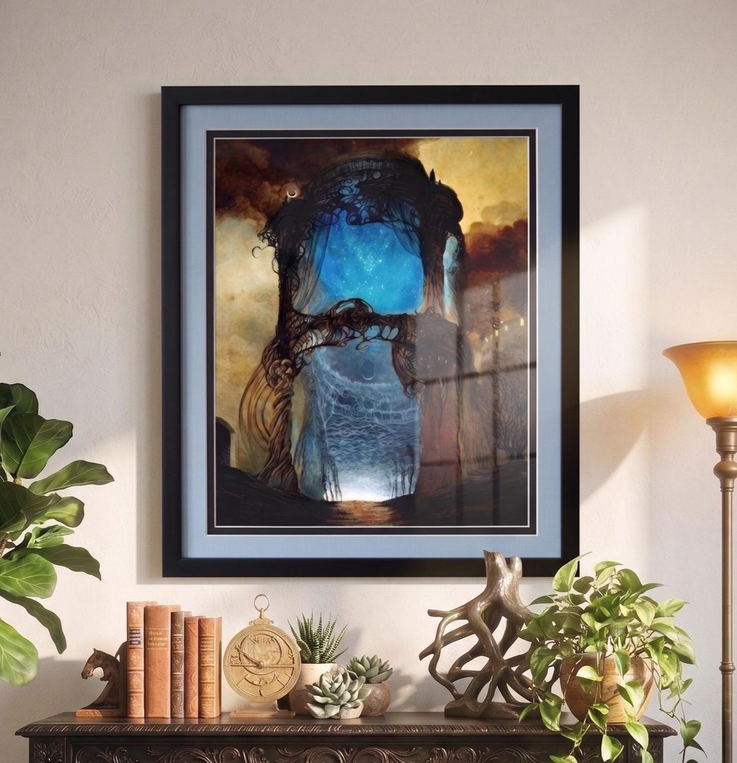 Beksinski Art Print -Blue Chapel - Framed Polish Surrealism Wall Art - Dark Fantasy Dystopian Home Decor