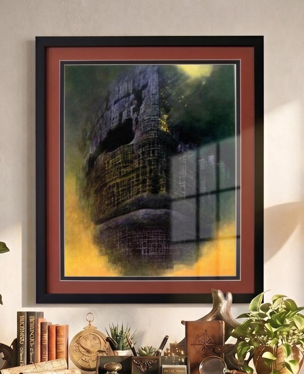 Beksinski Burning Face Art Print -Framed Polish Surrealism Wall Art