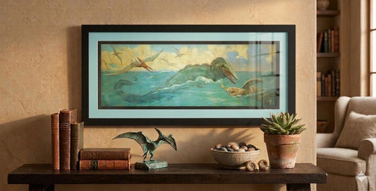 Dinosaur Poster Tylosaurus and Pteranodon Framed Print