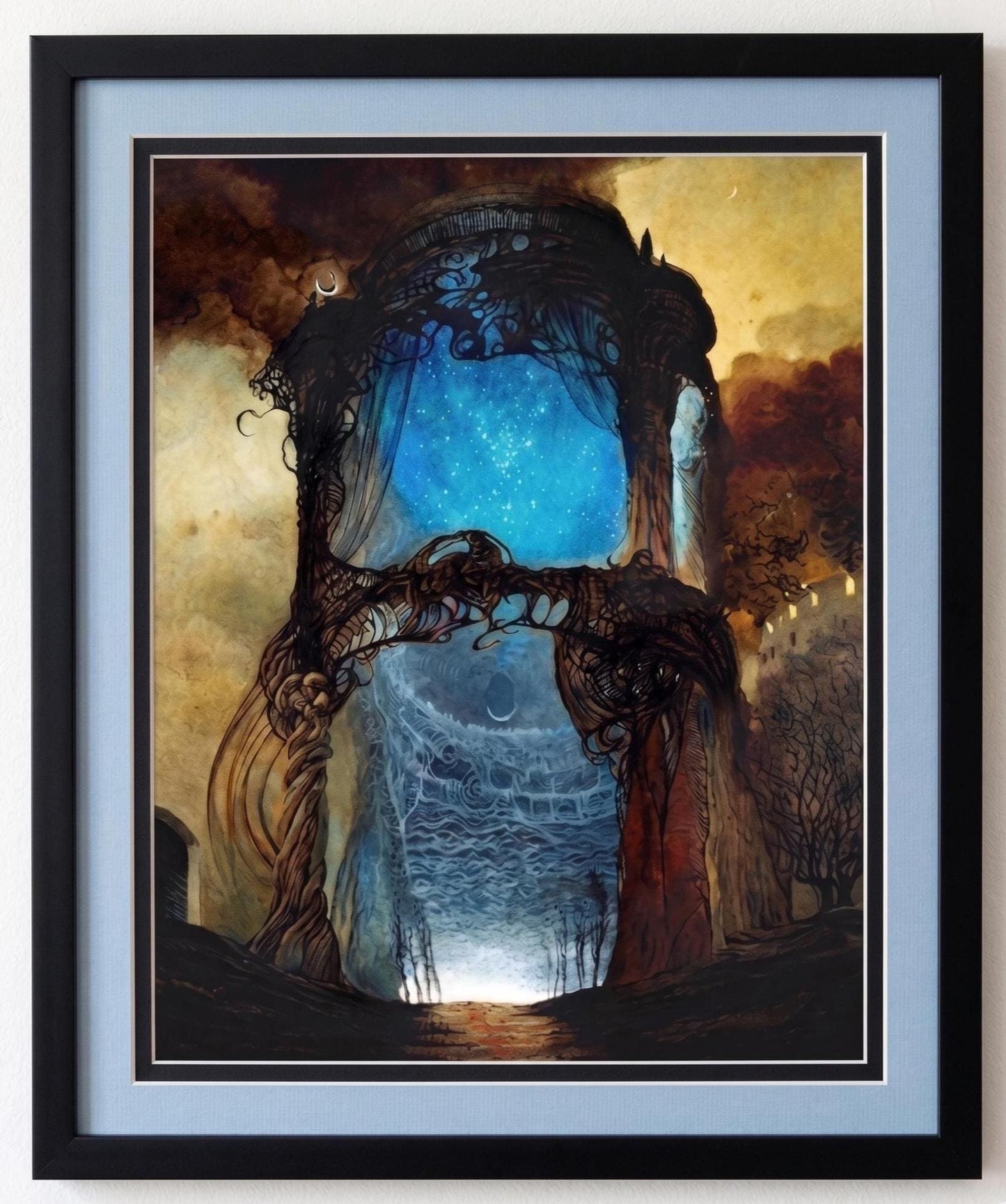 Beksinski Art Print -Blue Chapel - Framed Polish Surrealism Wall Art - Dark Fantasy Dystopian Home Decor