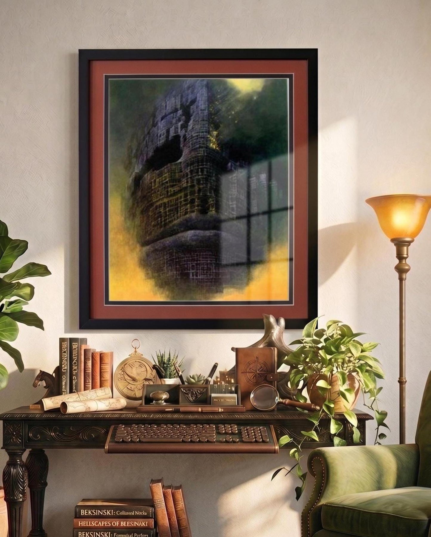 Beksinski Burning Face Art Print -Framed Polish Surrealism Wall Art