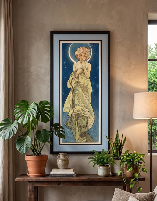 Alphonse Mucha,The Moon,La Lune Art Print Art Nouveau Wall Decor Finest Quality Framing