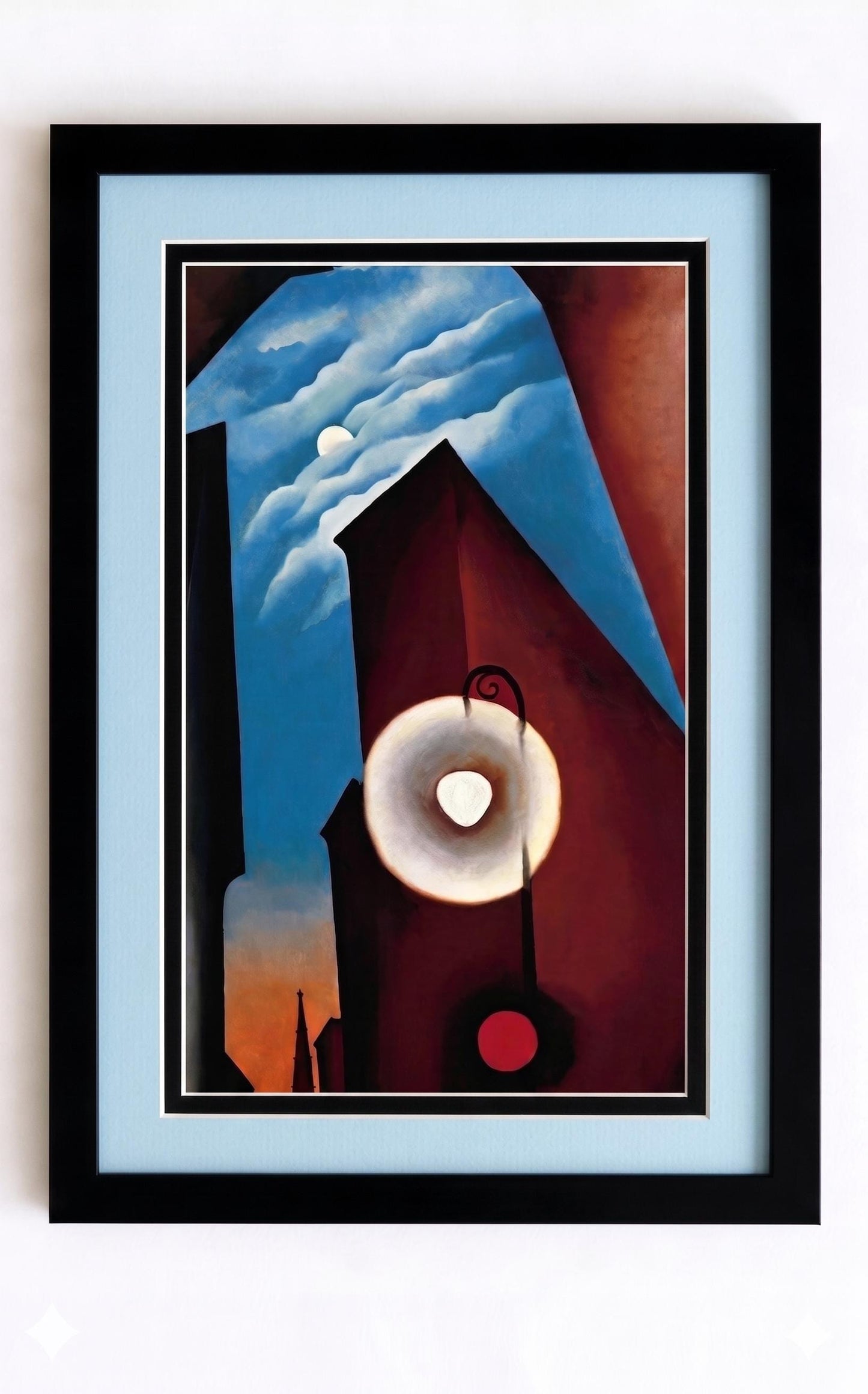 O’Keeffe New York Street with Moon Art Print, Framed Abstract Cityscape Wall Art, Double Matted Modern Decor