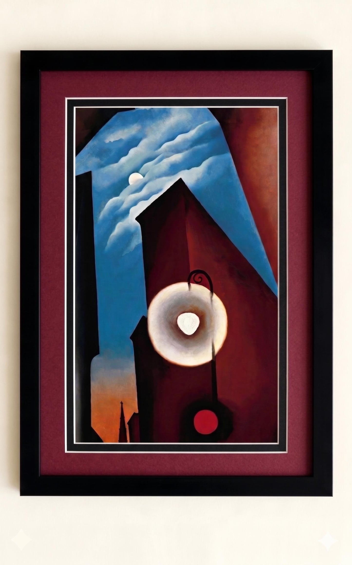 O’Keeffe New York Street with Moon Art Print, Framed Abstract Cityscape Wall Art, Double Matted Modern Decor