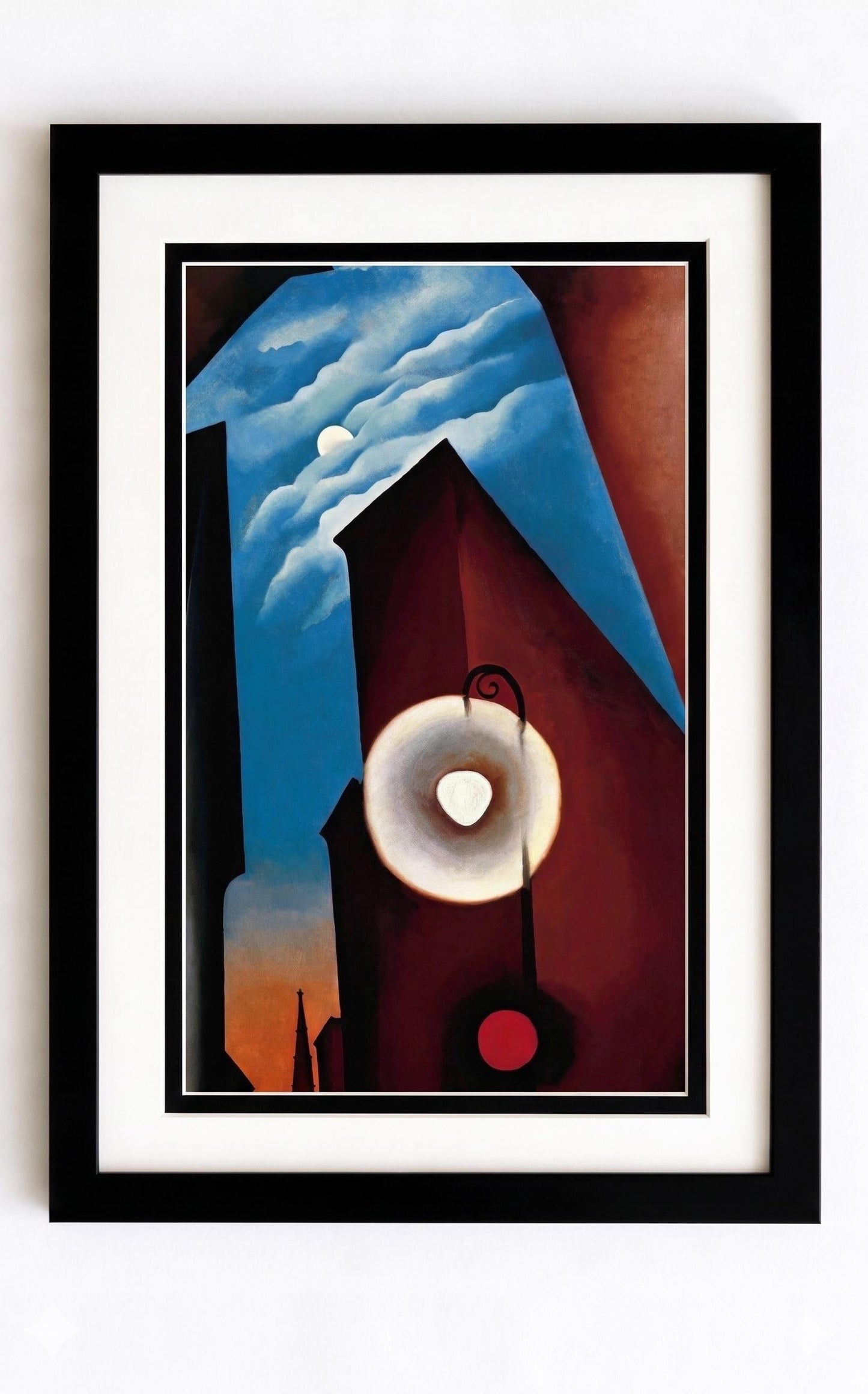 O’Keeffe New York Street with Moon Art Print, Framed Abstract Cityscape Wall Art, Double Matted Modern Decor